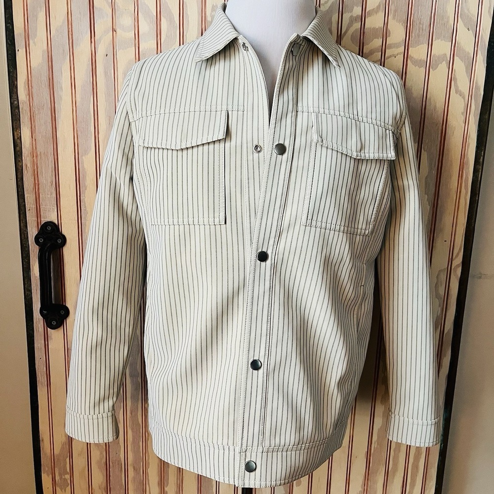 NWT Marc Asher Lined‎ Blokecore Pinstripe Shacket Trucker Jacket Size S